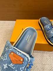 Fortok Louis Vuitton Pool Pillow Comfort Flat Sandals Blue Denim - 6