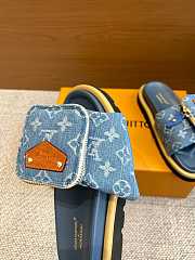 Fortok Louis Vuitton Pool Pillow Comfort Flat Sandals Blue Denim - 4