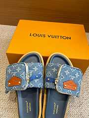 Fortok Louis Vuitton Pool Pillow Comfort Flat Sandals Blue Denim - 2
