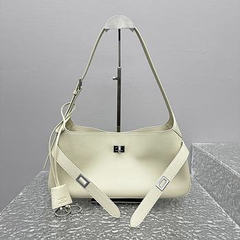 Fortok Balenciaga Bel Air Shoulder Bag White Silver Buckle 92876 35x10x17cm