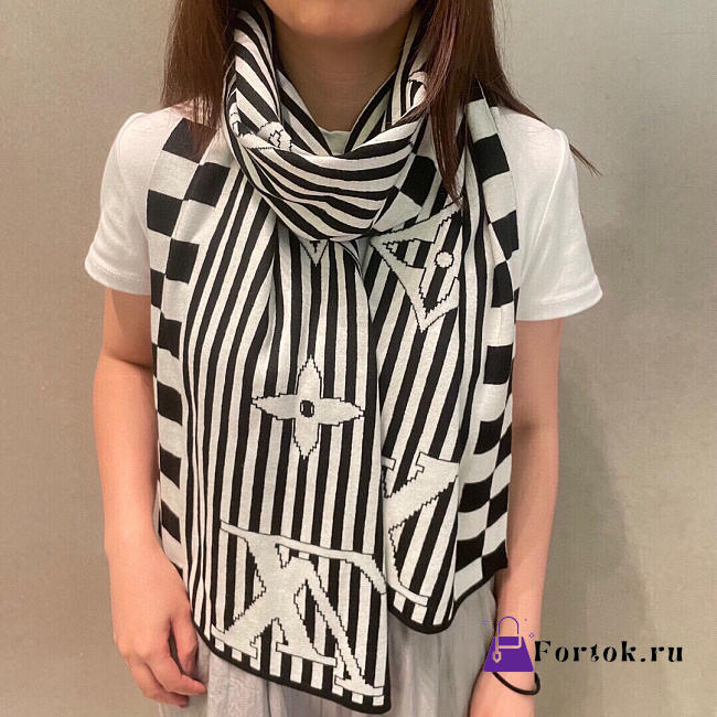 Fortok Louis Vuitton Scarf Black & White 30x180cm - 1