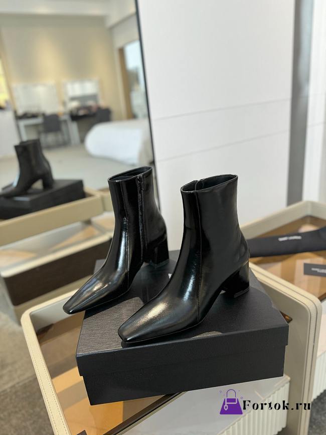 Fortok Saint Laurent Pointed Belt Buckle High Heel Boots Black - 1