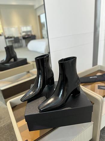 Fortok Saint Laurent Pointed Belt Buckle High Heel Boots Black