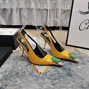 Fortok Saint Laurent Gemstones Embellished Inlay Crystal Slingback Pumps Yellow - 1