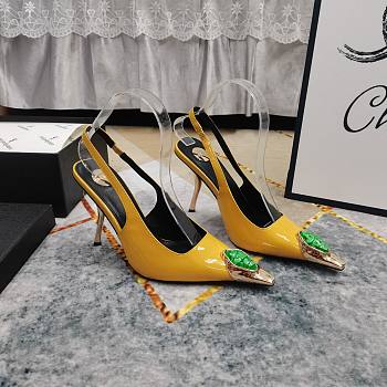 Fortok Saint Laurent Gemstones Embellished Inlay Crystal Slingback Pumps Yellow