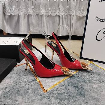Fortok Saint Laurent Gemstones Embellished Inlay Crystal Slingback Pumps Red