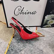 Fortok Saint Laurent Gemstones Embellished Inlay Crystal Slingback Pumps Red - 4