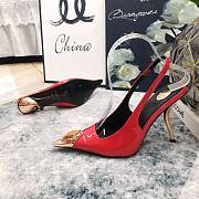 Fortok Saint Laurent Gemstones Embellished Inlay Crystal Slingback Pumps Red - 5