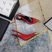 Fortok Saint Laurent Gemstones Embellished Inlay Crystal Slingback Pumps Red - 3