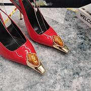 Fortok Saint Laurent Gemstones Embellished Inlay Crystal Slingback Pumps Red - 2