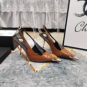 Fortok Saint Laurent Gemstones Embellished Inlay Crystal Slingback Pumps Brown - 1