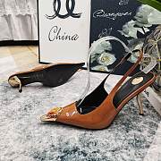 Fortok Saint Laurent Gemstones Embellished Inlay Crystal Slingback Pumps Brown - 6