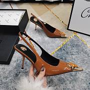 Fortok Saint Laurent Gemstones Embellished Inlay Crystal Slingback Pumps Brown - 5