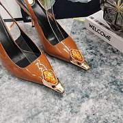 Fortok Saint Laurent Gemstones Embellished Inlay Crystal Slingback Pumps Brown - 4
