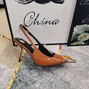 Fortok Saint Laurent Gemstones Embellished Inlay Crystal Slingback Pumps Brown - 3
