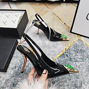 Fortok Saint Laurent Gemstones Embellished Inlay Crystal Slingback Pumps Black - 4