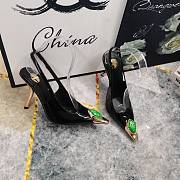 Fortok Saint Laurent Gemstones Embellished Inlay Crystal Slingback Pumps Black - 3