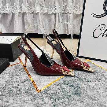 Fortok Saint Laurent Gemstones Embellished Inlay Crystal Slingback Pumps Burgundy