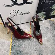 Fortok Saint Laurent Gemstones Embellished Inlay Crystal Slingback Pumps Burgundy - 2