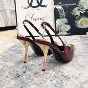 Fortok Saint Laurent Gemstones Embellished Inlay Crystal Slingback Pumps Burgundy - 4