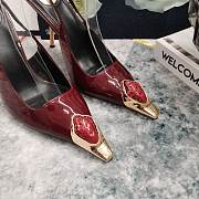 Fortok Saint Laurent Gemstones Embellished Inlay Crystal Slingback Pumps Burgundy - 5