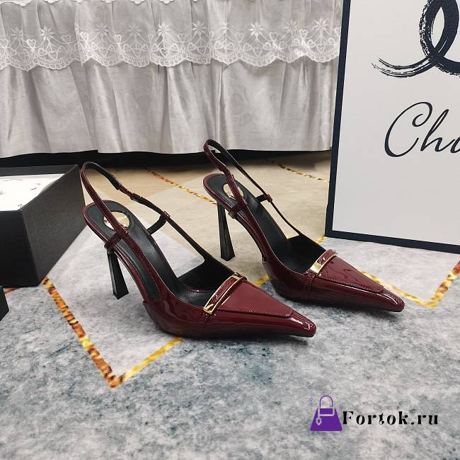 Fortok Saint Laurent Belt Buckle Sandals Burgundy - 1