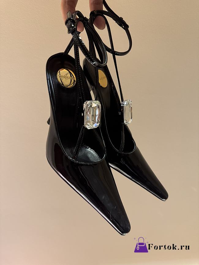 Fortok Saint Laurent Metal Pad One Strap High-heeled Sandals Black - 1