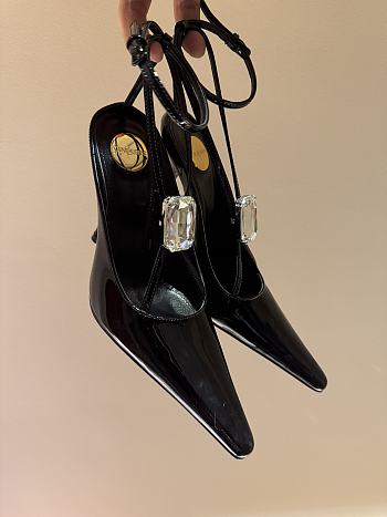 Fortok Saint Laurent Metal Pad One Strap High-heeled Sandals Black
