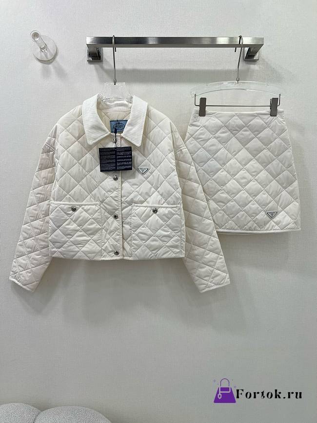 Fortok Prada Cotton Jacket + Skirt Set White - 1