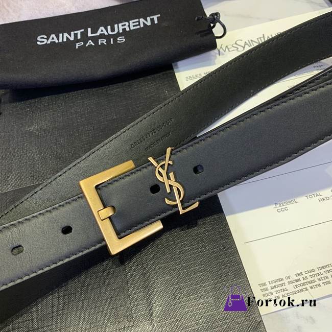 Fortok Saint Laurent Cassandre Logo Plaque Belt Gold Buckle - 1