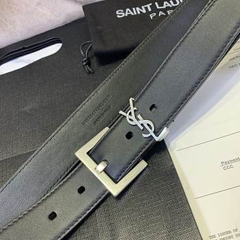 Fortok Saint Laurent Cassandre Logo Plaque Belt Silver Buckle