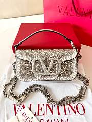 Fortok Valentino VLogo Signature Loco Shoulder Bag Silver With Crystal Diamonds 19x10.5x5cm - 1