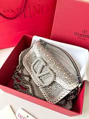 Fortok Valentino VLogo Signature Loco Shoulder Bag Silver With Crystal Diamonds 19x10.5x5cm - 5