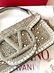 Fortok Valentino VLogo Signature Loco Shoulder Bag Silver With Crystal Diamonds 19x10.5x5cm - 2