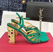 Fortok Valentino Crystal Heel High-heeled Sandals Green - 1