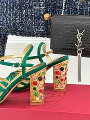 Fortok Valentino Crystal Heel High-heeled Sandals Green - 2