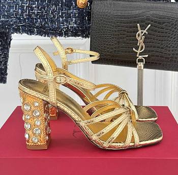 Fortok Valentino Crystal Heel High-heeled Sandals Gold