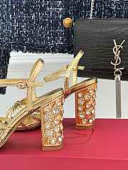 Fortok Valentino Crystal Heel High-heeled Sandals Gold - 5