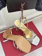 Fortok Valentino Crystal Heel High-heeled Sandals Silver - 6