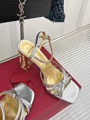 Fortok Valentino Crystal Heel High-heeled Sandals Silver - 5