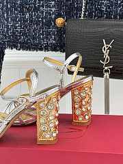 Fortok Valentino Crystal Heel High-heeled Sandals Silver - 2
