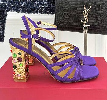 Fortok Valentino Crystal Heel High-heeled Sandals Purple