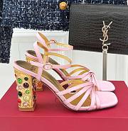 Fortok Valentino Crystal Heel High-heeled Sandals Pink - 1