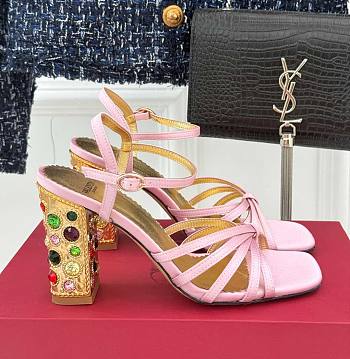 Fortok Valentino Crystal Heel High-heeled Sandals Pink