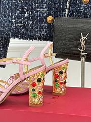 Fortok Valentino Crystal Heel High-heeled Sandals Pink - 6