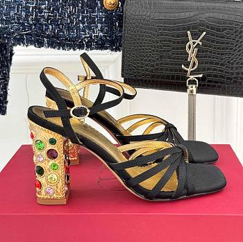 Fortok Valentino Crystal Heel High-heeled Sandals Black