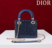Fortok Dior Lady Diana Three-grid Embroidery Gradient Beads Bag Dark Blue 17x15x7cm - 1