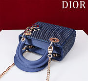 Fortok Dior Lady Diana Three-grid Embroidery Gradient Beads Bag Dark Blue 17x15x7cm - 6