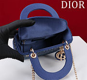 Fortok Dior Lady Diana Three-grid Embroidery Gradient Beads Bag Dark Blue 17x15x7cm - 5