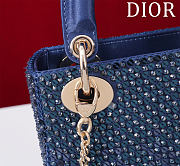 Fortok Dior Lady Diana Three-grid Embroidery Gradient Beads Bag Dark Blue 17x15x7cm - 4